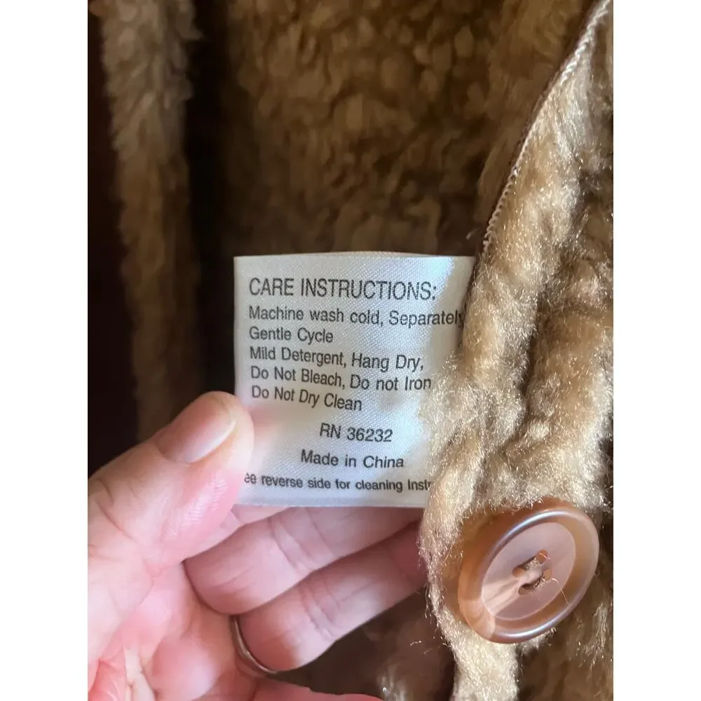 Vintage Y2K Gallery Tan Suede Sherpa Penny Lane Trench Coat-size Small - Picture 11 of 15